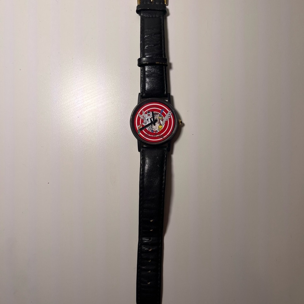 Vintage Armitron Looney Tunes Watch with  Black Leather Strap